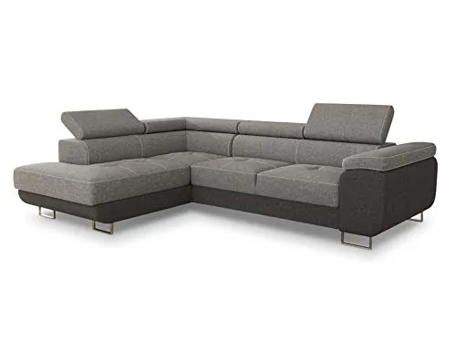 Ecksofa Caris mit Schlaffunktion - Sofas & Couches: Vielseitiges Ecksofa mit Schlaffunktion und Bettkasten, ideal für Gästeübernachtungen, mit einstellbaren Kopfstützen für optimalen Komfort.