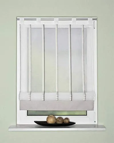 HOME WOHNIDEEN Raffrollo SAVIO, freihängend grau 100 cm x 140 cm - Rollos mit Schlaufenaufhängung, transparentem Voile und pflegeleichtem Polyester für individuelle Fensterdekoration.