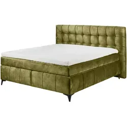 Modante Boxspringbett, Olivgrün, Textil, H3 + H4, 7-Zonen, Höhe ca. 16 cm, 180x200 cm, gepolstertes Kopfteil, Federkernmatratze, Topper durchgehend, Schlafzimmer, Betten, Doppelbetten