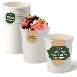 BIOZOYG 50 Stück Eisbecher Pappe 400 ml weiß - umweltfreundlich, recycelbar, plastikfrei - Joghurtbecher, Papierbecher