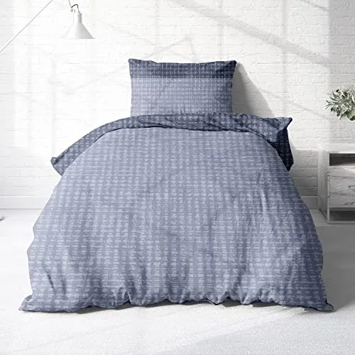 Träumschön Biber Bettwäsche Set 2tlg 135x200 cm + 80x80 cm – Flauschige Bettwäsche Blau – Weiche Winterbettwäsche mit Muster