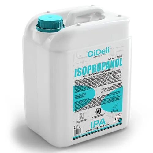 GiDeli Isopropanol 99,9% - 10 Liter Hochprozentiger Reinigungsalkohol - Kommerzielle Entfettungsmittel für die Reinigung von elektronischen Bauteilen. Verdunstet rückstandslos und entfernt zuverlässig Fette, Öle und Kleberückstände.