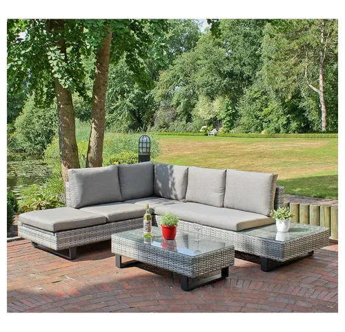 Lomadox Garten-Essgruppe HGA-120 – Rattan Lounge-Eckgruppe COLBITZ-120, 3-tlg - Stilvolle Gartenmöbelgarnitur COLBITZ-120 mit komfortablen Polstern und cleverem L-Design. Ideal für entspannte Stunden im Freien, inklusive stabiler Glasplatte und praktischen Sitzflächen für maximale Entspannung.