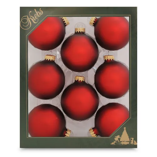 Weihnachtskugeln rot matt 8 Stück/Set, Ø 7 cm von Krebs Glas Lauscha