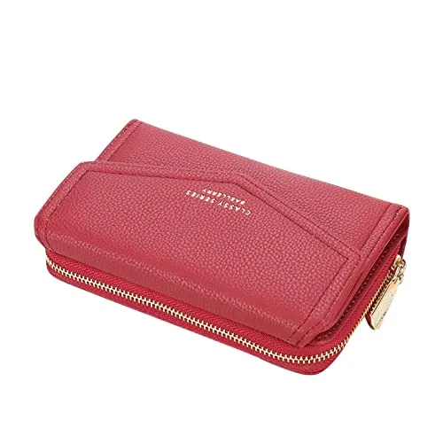 Skyearman Geldbörse für Damen, Leder, mittelgroß, Geldbörse, Damen, Reißverschluss, Geldtasche, Kartenhalter mit 10 Kartenfächern, Geldbörsen, Damentasche, rot, Moyen, Modern