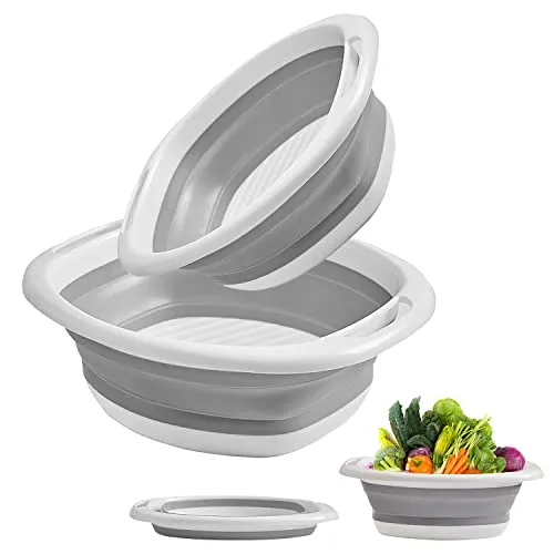 Stück Outdoor Faltbar runde Spülschüssel tragbar Geschirrspülbecken, faltbar Waschbecken, Mehrzweck-Faltschüssel platzsparende -Waschwanne für Reisen, Camping und Zuhause Küche(grau 6L +4L) 2