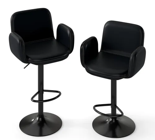 Verstellbare Drehhocker 2er-Set aus schwarzem Leder