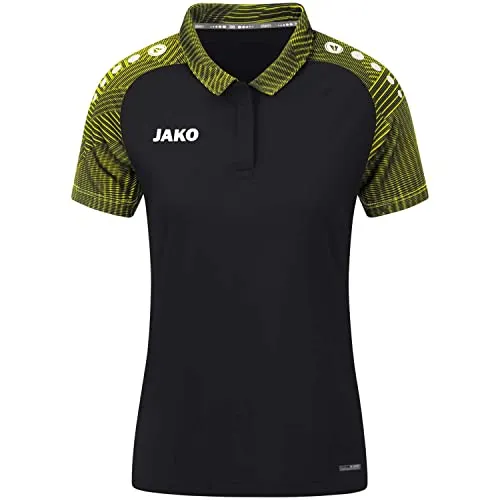 JAKO Damen Poloshirt Performance, Schwarz/Soft Yellow, Größe 44 - Poloshirt aus 100% recyceltem Polyester, atmungsaktiv und schnell trocknend, ideal für sportliche Aktivitäten und Freizeit.