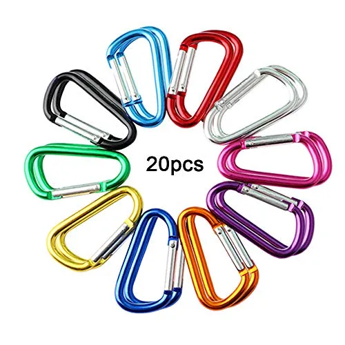 QitinDasen 20Pcs Premium Aluminum Alloy Locking Carabiner Set, 5cm Mini Keychain, Multifunction Snap Hook Clip (Not for Climbing)