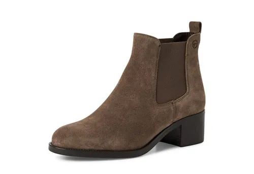 TAMARIS Chelseaboots für Damen, Gr. 36, grau (taupe) - Wanderschuhe aus Veloursleder mit elastischem Einsatz und klassischem Design. Ideal für Business-Looks, bietet der Blockabsatz Komfort und Stil.