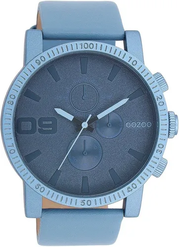 OOZOO Quarzuhr C11216 - Stilvolle Herrenuhr mit Lederarmband - Armbanduhren mit Chrono-Look und spritzwassergeschütztem Design, ideal für modebewusste Männer. Gehäusedurchmesser von 48 mm und elegantes hellblaues Zifferblatt.