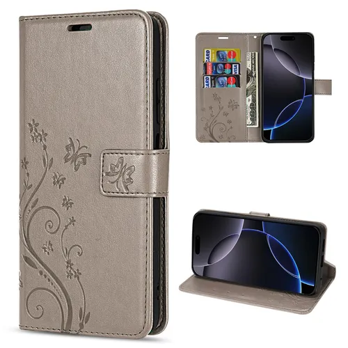 Hülle für iPhone 16 Pro Handy Tasche Handyhülle Schutzhülle Klapphülle Grau