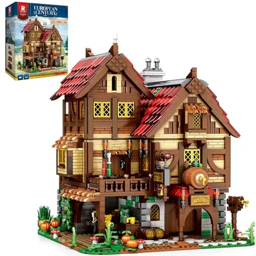 Reobrix 66018 mittelalterliche Taverne - Spielbausteine - 2831 Teile Konstruktions-Spielset für kreative Bauprojekte, hochwertig und kompatibel mit dänischen Bausteinen, ideal für Kinder ab 8 Jahren.