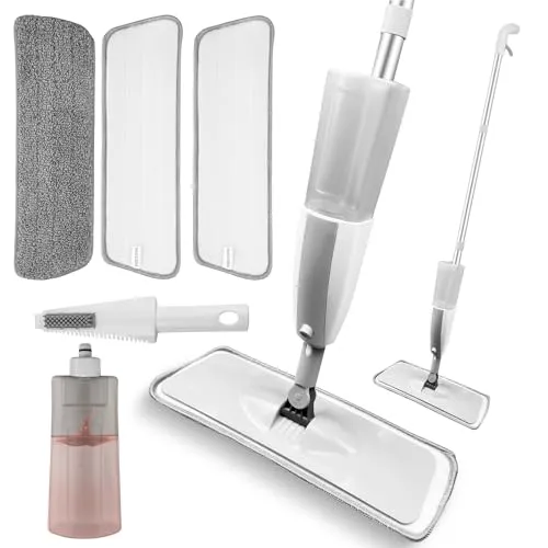 Dunkwckore Bodenwischer, 120cm Wischmopp, Wischer mit Sprühfunktion, 360 Grad Rotierender Spray Mop mit 3 Waschbaren Mikrofaser Pads mit 410ml Nachfüllbarer Wassertank, Trocken-Nassmopp für Alle Böden