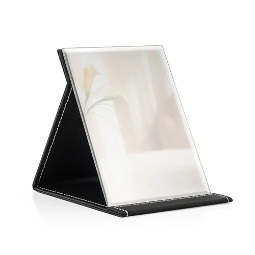 Nutabevr 12.5x17cm Faltbarer Tischspiegel, Freistehender Kosmetikspiegel mit Schwarz PU-Leder Hülle, Reisespiegel HD Spiegel, für Make up und Rasur, die Reise, Bad, Camping, Standspiegel Klappspiegel