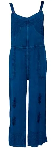 Latzhose, Boho Hose - Jeansblau - Hosen für Frauen in Größe 38, aus 100 % Viskose. Diese fair gehandelte Latzhose vereint Ethno-Stil mit Komfort, ideal für Frühling und Sommer.