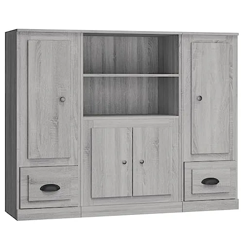 vidaXL Highboard 3 STK. - Modernes Sideboard in Grau Sonoma, viel Stauraum und zeitloses Design für elegantes Wohnen