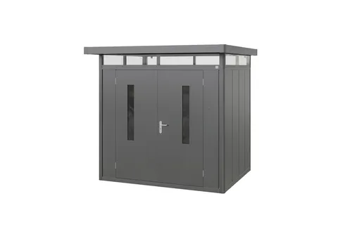 GFP Gerätehaus Gartenhaus Geräteschuppen Elias mit Flachdach, 228x180 cm - Robustes Gerätehaus Elias aus feuerverzinktem Stahlblech – ideal für jeden Garten. Wartungsfrei und stabil, bietet es optimalen Schutz gegen Witterungseinflüsse und überzeugt durch modernes Design und einfache Montage.