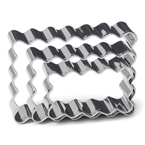 patisse 13706 – Set mit 3 rechteckigen und gezackten Ausstechformen für Kekse, aus Edelstahl, 3 Größen: 4,5 x 2,5 cm/5,5 x 3,5 cm/6,5 x 4,5 cm