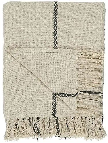 IB Laursen - Decke, Plaid, Quilt - Baumwolle - Creme/Streifen Schwarz - 130 x 160 cm
