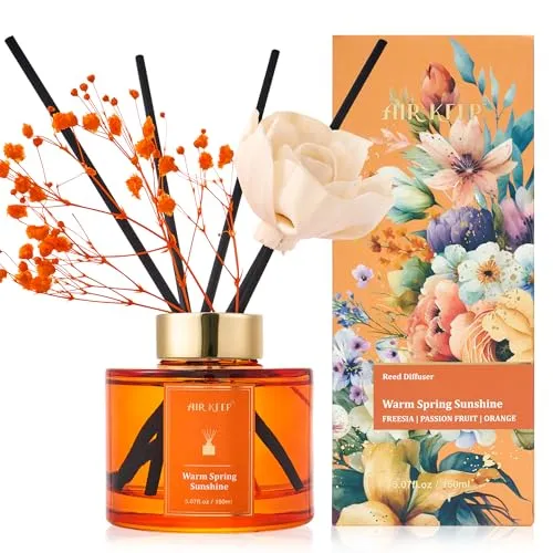 Airkeep Raumduft mit Duftstäbchen 150 ml, Warm Spring Sunshine Duft, Reed Diffuser mit Blumendekoration, Lufterfrischer für Badezimmer, Wohnzimmer, Schlafzimmer und Büro