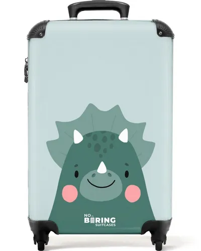 NoBoringSuitcases.com© Kinderkoffer Dino - Grüner Trolley für kleine Abenteurer - Koffer für Kinder, ideal als Handgepäck mit 36 Litern Stauraum und fröhlichem Dino-Design – ein echter Hingucker für den nächsten Familienurlaub!