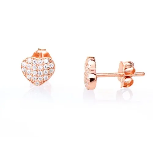 Paar Damen Ohrstecker Herz Rosé-Gold 7mm Mit Zirkonia Steinen in Weiss HS-ERG13.RG 1