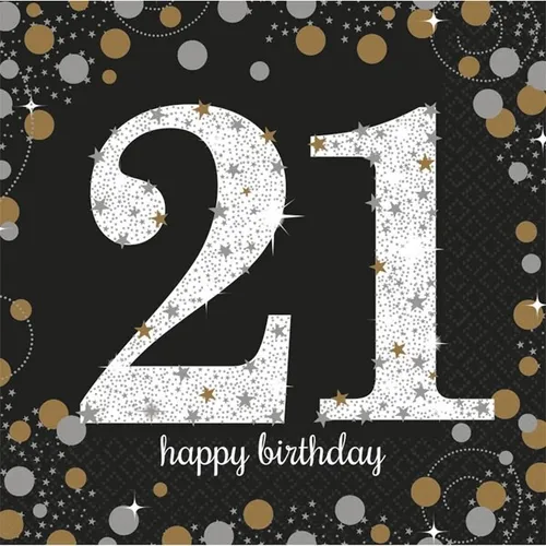 SERVIETTEN 21 HAPPY BIRTHDAY GLITTER  GOLD PAPIER 16STK. 33x33 cm  NEU OVP