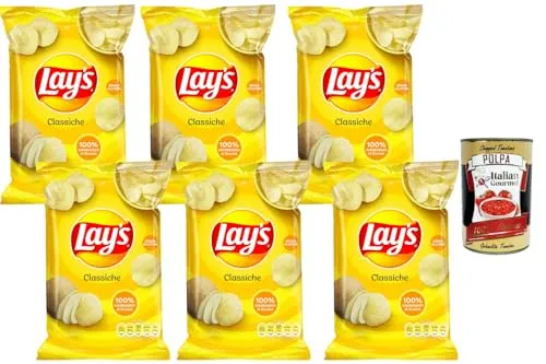 Italian Gourmet Kartoffelchips Classic gesalzen 6 x 145 g Vorratspack knuspriger Snack für Party Filmabend Dip & BBQ + Italian Gourmet Polpa