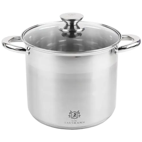 KARL HAUSMANN Edelstahl Kochtopf Groß 7.2L - Induktionsgeeignet - Kochtöpfe mit 7.2L Volumen und robustem Induktionsboden für alle Herdarten, ideal für energiesparendes Kochen und müheloses Zubereiten leckerer Gerichte.