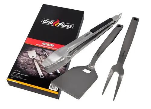 Grillfürst Premium Edelstahl Grillbesteck-Set - Grillzubehör mit hochwertiger Grillzange, -Wender und -Gabel in eleganter Geschenkverpackung – perfekt für Grillliebhaber und besondere Anlässe.