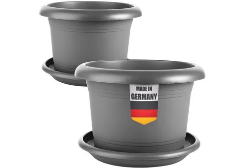 Centi Pflanzkübel Großer Pflanztopf mit Untersetzer wetterfest (2er-Set)