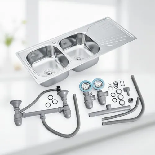 Mucola Doppelspüle Küchenspüle 120CM - Edelstahl mit Ablage - Sanitäranlagen & Zubehör: Hochwertige Doppelspüle aus robustem Edelstahl mit praktischer Ablagefläche für effiziente Küchenorganisation.