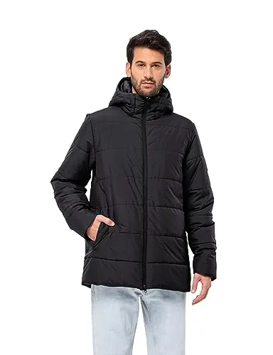 Jack Wolfskin Herren DEUTZER Long JKT M - Isolierter Mantel in Schwarz, XXL - Funktionsjacke mit 133g Kunstfaserfüllung, winddicht und stark wasserabweisend, ideal für kalte Tage und Outdoor-Aktivitäten.