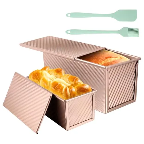 Brotbackform mit Deckel, Rechteckig Roségold, Toastbrot Backform Set,Toast Brot Backform Set,4PCS Antihaft Brot Toastform mit Deckel,Brot backen Zubehör für Brot, Kuchen