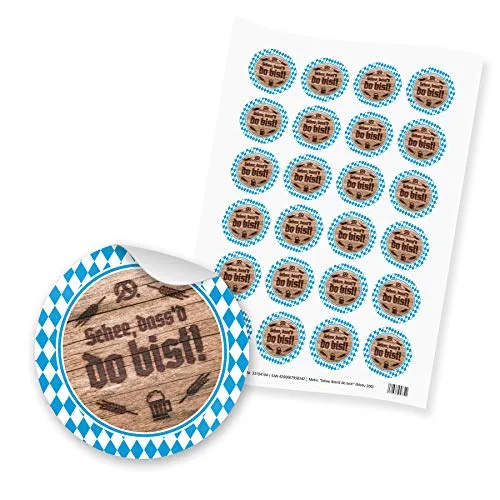 itenga 24x Sticker Aufkleber Schee dass'd do bist! aus Papier I Scrapbooking, Bayern I DIN A4 Bogen I je 4.0 cm I selbstklebend I ideal zum Basteln von Gastgeschenken oder Tischdekorationen