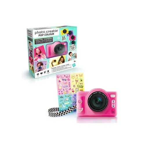 C Toys Digitalkamera für Kinder, Doppelobjektiv – kompakte Mini-Kamera in Rosa mit Selfiemodus für 8 Jahre – 32 Megapixel, LCD-Display, 20 Rahmen und 5 Filter, SD-Karte 4 GB inklusive