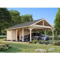 Palmako Carport Robert mit Geräteraum 555 x 363 cm - Robuster Carport aus FSC®-zertifiziertem Leimholz mit großzügigem Geräteraum für optimale Aufbewahrung. Ideal für zwei PKW und perfekt für Gartenmöbel.