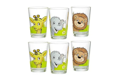 Ritzenhoff & Breker DSCHUNGELTIERE Kinderbecher Set 6-teilig - Gläser für Kinder, 6-teiliges Set mit lustigen Dschungeltieren. Ideal für den Alltag und spülmaschinengeeignet – macht jedes Frühstück zum Abenteuer!