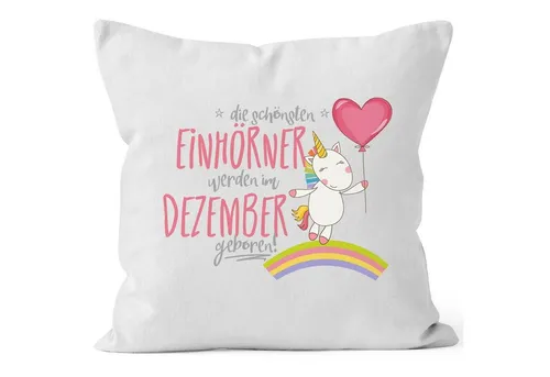 MoonWorks Dekokissen Kissenbezug die schönsten Einhörner werden im Dezember geboren Kissen-Hülle Deko-Kissen 40x40 Baumwolle MoonWorks®