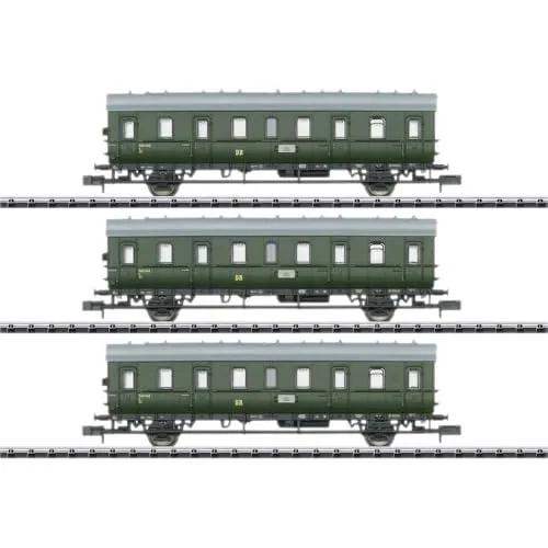 MiniTrix 18277 N 3er-Set Personenwagen der DR - 3er-Set Personenwagen 2. Klasse der Deutschen Reichsbahn, detailgetreu und ideal für Modelleisenbahnen im Maßstab N, perfekt für historische Szenarien.