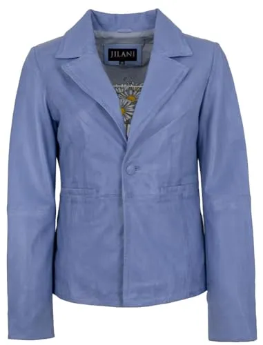 Jilani - Damen Echtleder Lederjacke Blazer Lammnappa blau Größe 42