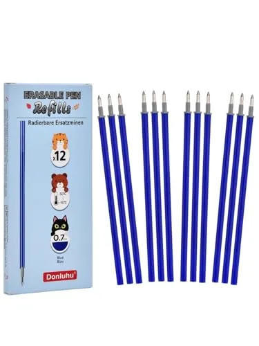 Donluhu 12x Radierbarer Ersatzminen Blau