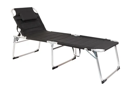 XXL Sonnenliege Dreibeinliege - Gepolsterte Gartenliege in Schwarz - Klappbare und wetterfeste Strandliege aus Aluminium, inklusive Kissen, ideal für entspannte Stunden im Garten oder am Strand.