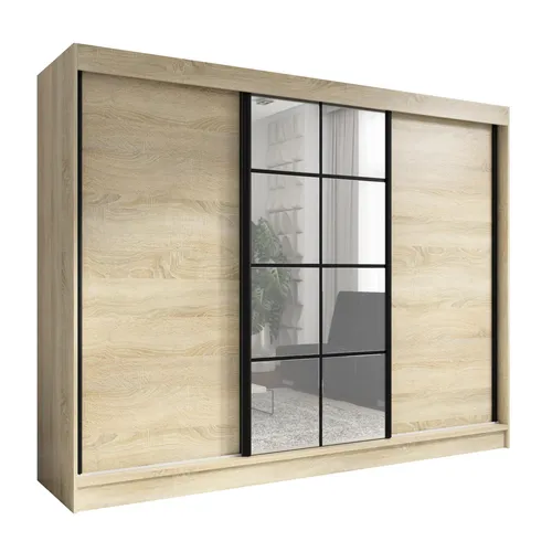 Oravelle 200 cm Sonoma Kleiderschrank mit Spiegel und 4 Schubladen – Funktionalität trifft Eleganz! - Moderner 3-türiger Kleiderschrank mit 4 Schubladen und 2 Kleiderstangen. Bietet viel Stauraum und einen eleganten Spiegel, ideal für jedes Schlafzimmer. Einfache Montage und in verschiedenen Farben erhältlich.