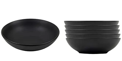 Suppenteller Ø 20 cm schwarz matt - 6er Set - Elegantes Porzellan-Geschirrset für 6 Personen, ideal für Suppen, Pasta und mehr. Backofen- und spülmaschinenfest, für stilvolles Servieren.