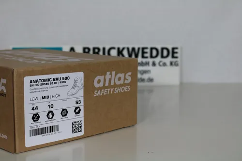 Anatomic Bau 500 Sicherheitsschuh - Atlas-4900 Hochschuh S3 SRC W10 - Sicherheitsschuhe in Schwarz aus Leder mit Stahlkappe, ideal für Bau und Industrie, erfüllt die Norm EN ISO 20345 für maximalen Schutz.