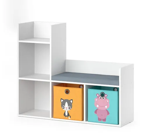 Vicco Sitzbank Luigi, Weiß, 107.2 x 88.6 cm mit 2 Faltboxen - Sitzbank für Kinderzimmer mit gepolstertem Sitz und 2 praktischen Faltboxen zur Aufbewahrung, ideal für Ordnung und Gemütlichkeit beim Spielen.