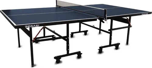 Pegasi Tischtennisplatte Office 250 - Tischtennisplatte Indoor - Tischtennis - Klappbar - Tischtennistisch - Kompakte Lagerung - Inklusive 2 Schläger und Bälle - Original - Blau
