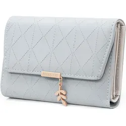 STILVORA Geldbörse mit Karomuster, Damen Geldbeutel dreifach faltbar, Langformat Geldbörse Damen, Geldbörse Frische mit Kette und Anhänger, Grau - Grau
